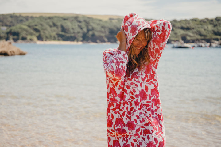 Jamie Floral Towelling Hooded Robe | Fuchsia