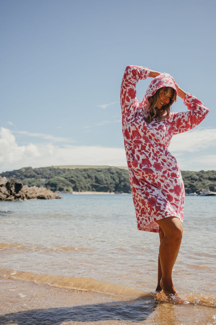 Jamie Floral Towelling Hooded Robe | Fuchsia