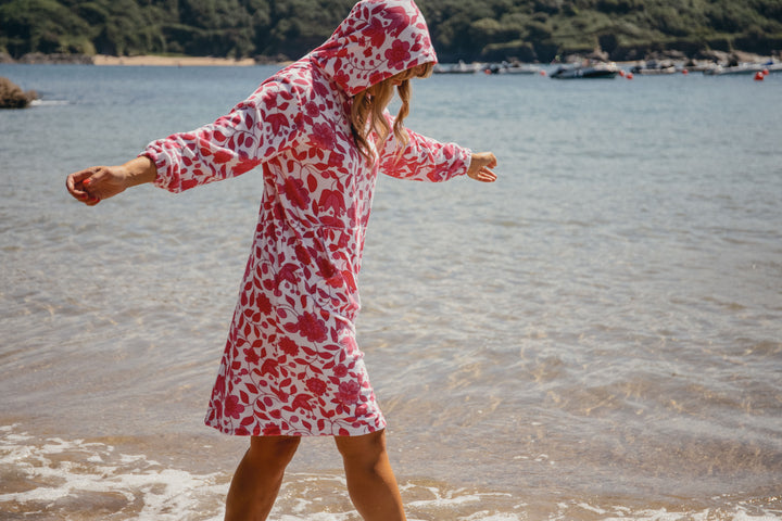 Jamie Floral Towelling Hooded Robe | Fuchsia
