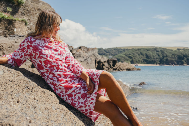 Jamie Floral Towelling Hooded Robe | Fuchsia