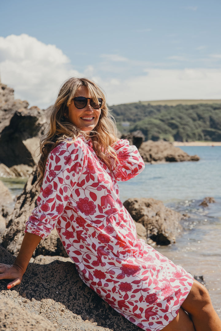 Jamie Floral Towelling Hooded Robe | Fuchsia