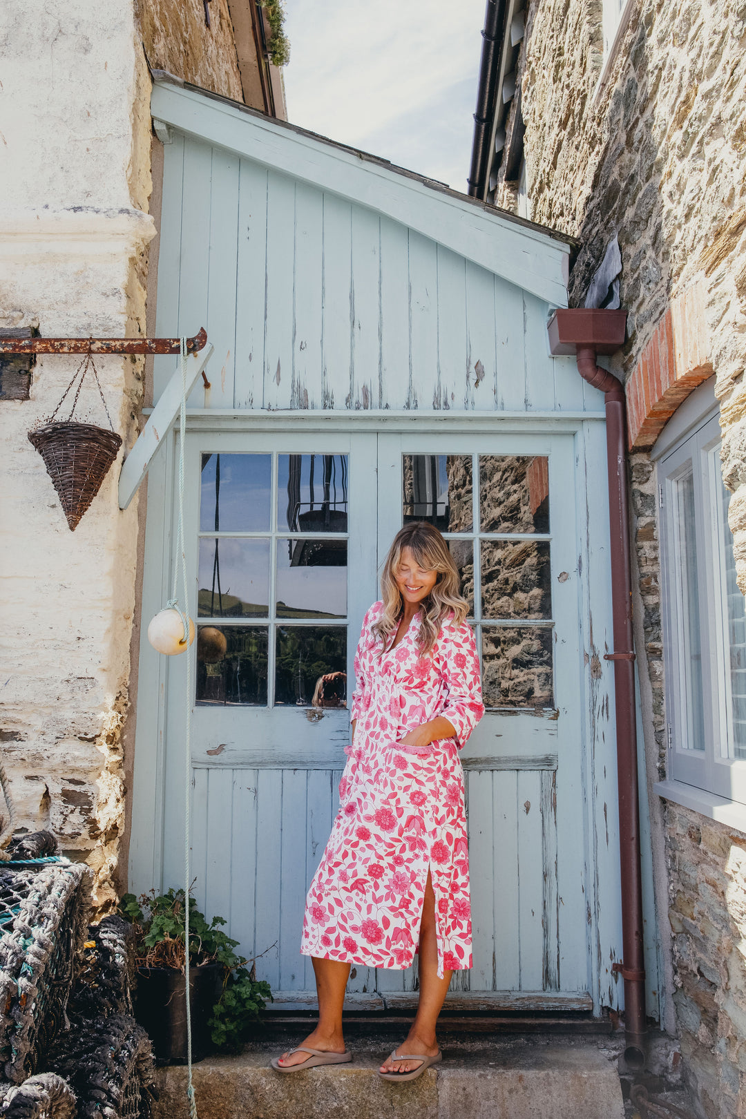 Victoria Floral Towelling Beach Dress / Cover Up | Fuchsia Floral, Fuchsia Trim
