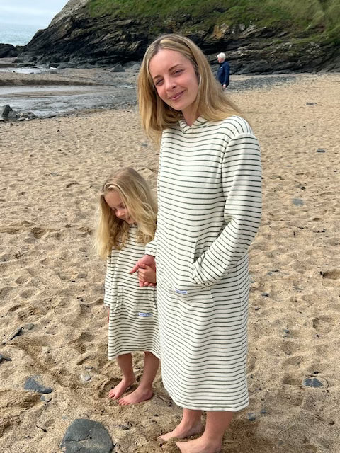 Jamie Striped Towelling Hooded Robe | Ivory & Thyme