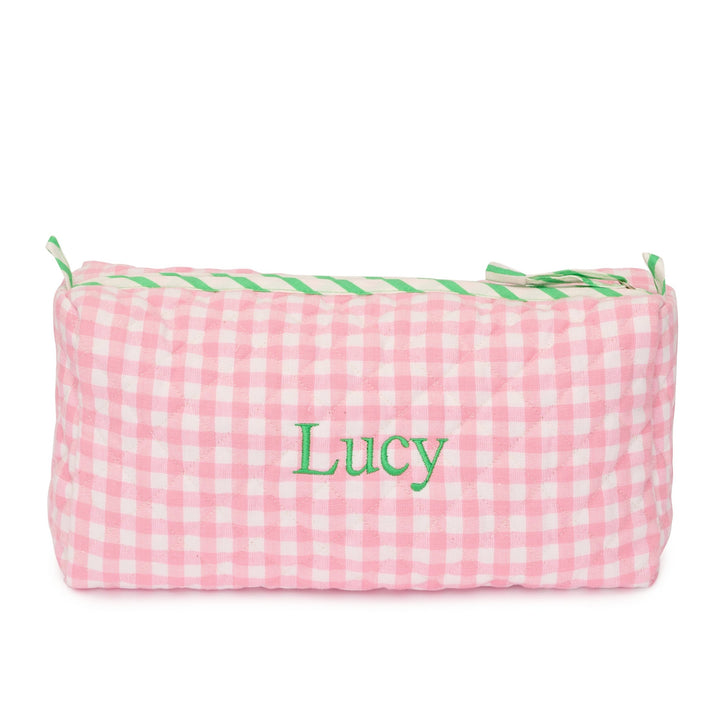 embroidered Quilted Gingham Wash Bag With Internal Pockets | Rose