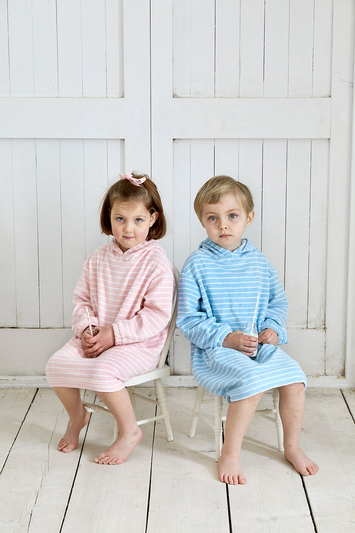 Childrens Striped Towelling Hooded Beach Robe | Rose & White
