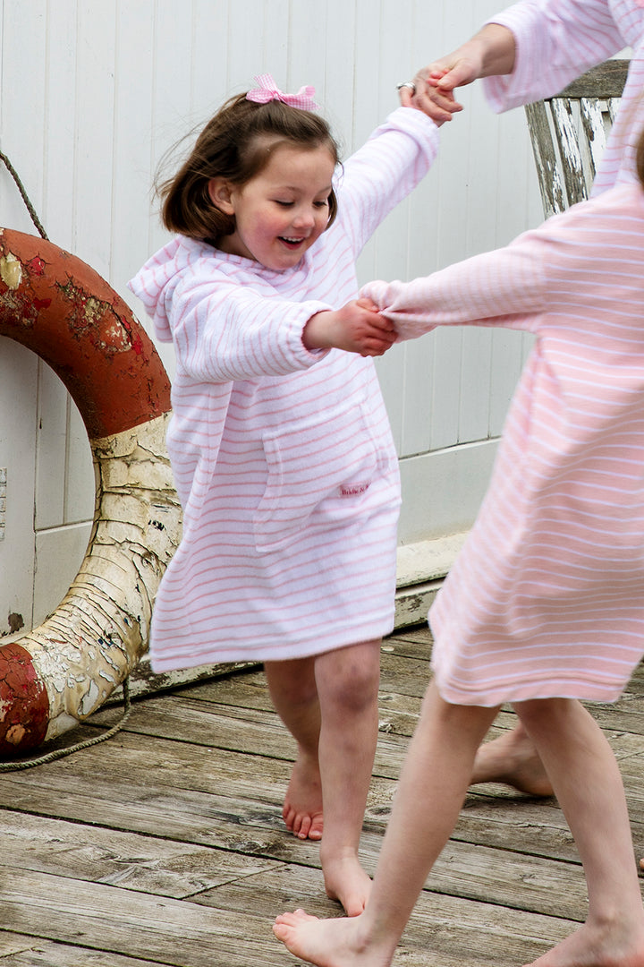 Childrens Striped Towelling Hooded Beach Robe | White & Rose
