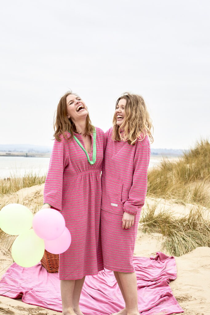 Jamie Striped Towelling Hooded Robe | Fuchsia & Apple