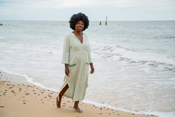 Victoria Striped Towelling Beach Dress / Cover Up | Ivory & Thyme, Thyme Trim
