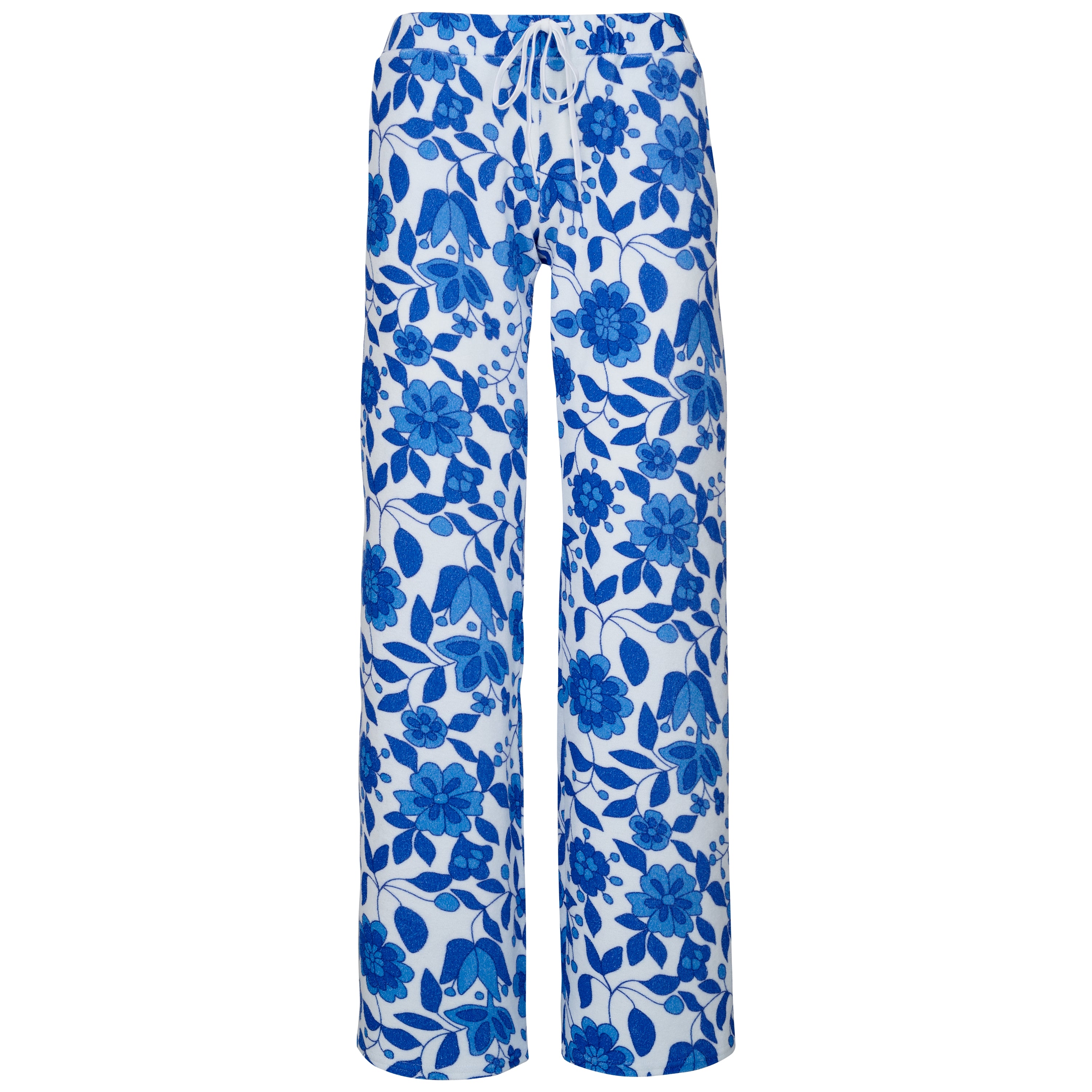 Womens Floral Towelling Wide Leg Jogging Bottoms Marine