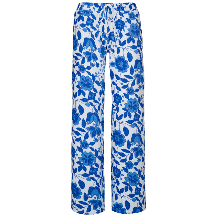 Womens Floral Towelling Wide Leg Jogging Bottoms | Marine