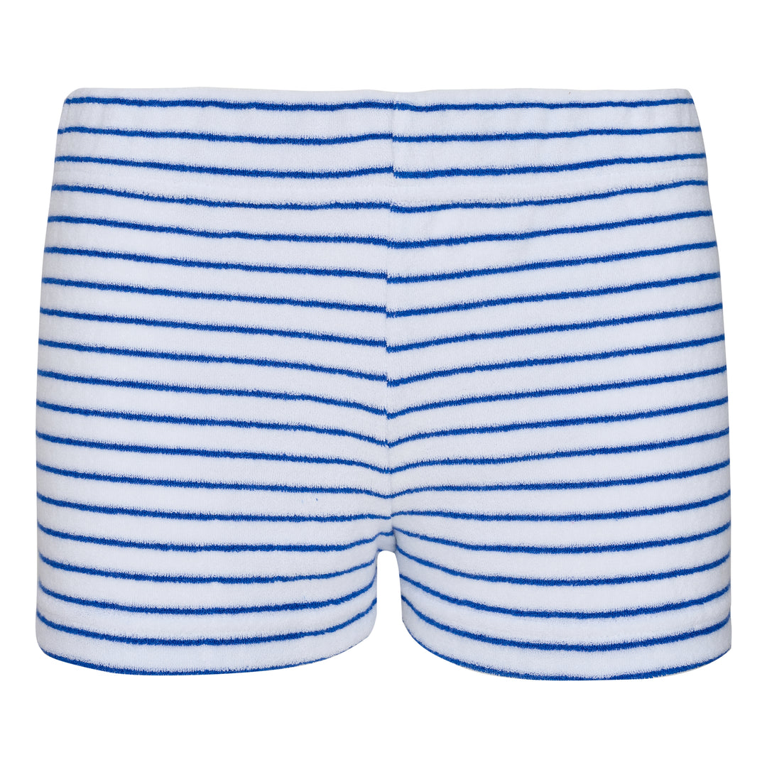 Womens Striped Towelling Hipster Shorts | White & Marine