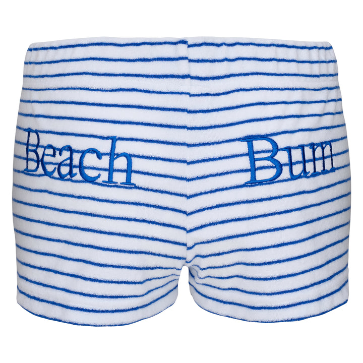 Womens Striped Towelling Hipster Shorts | White & Marine