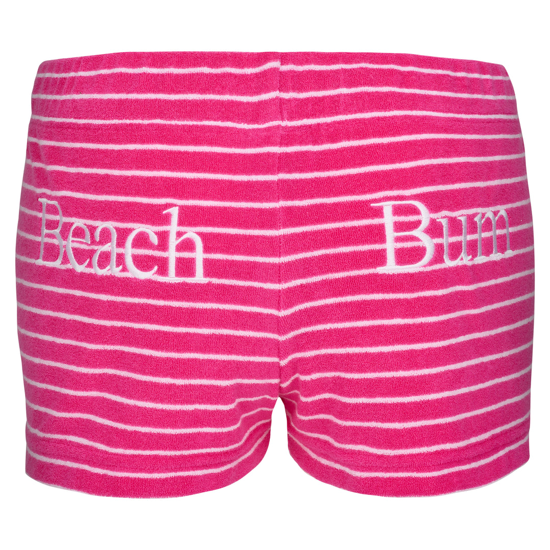 Womens Striped Towelling Hipster Shorts | Fuchsia & White