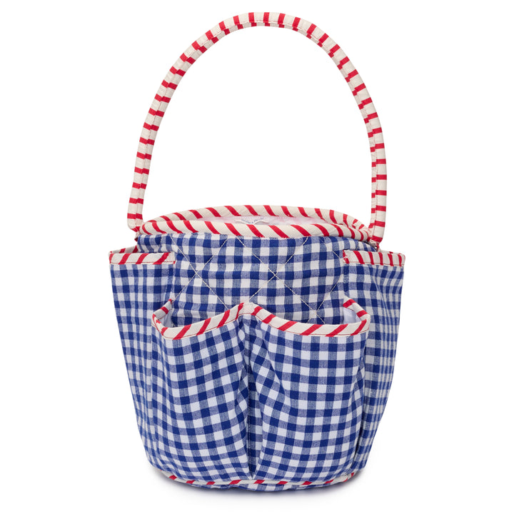 Gingham Mini Beach Bag with Pockets | Blue