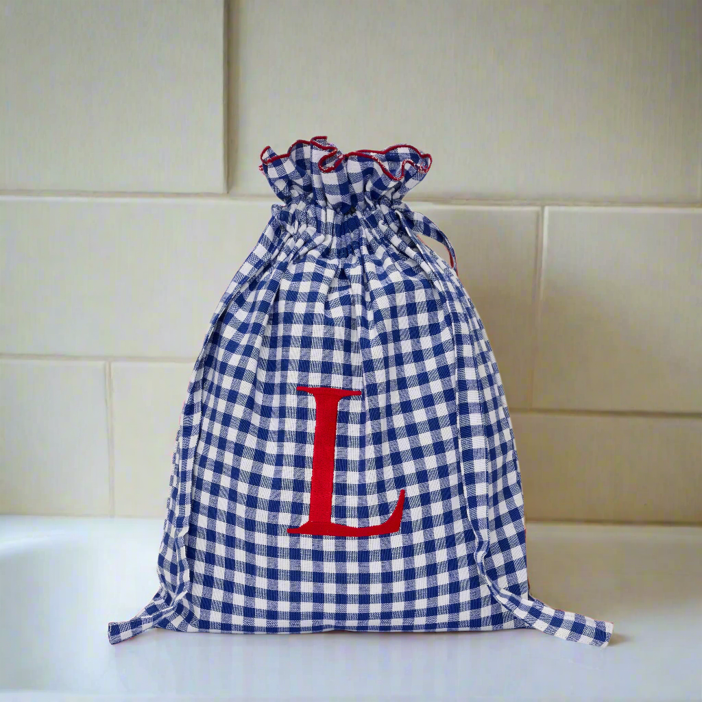 Gingham Drawstring Smalls Bag | Blue