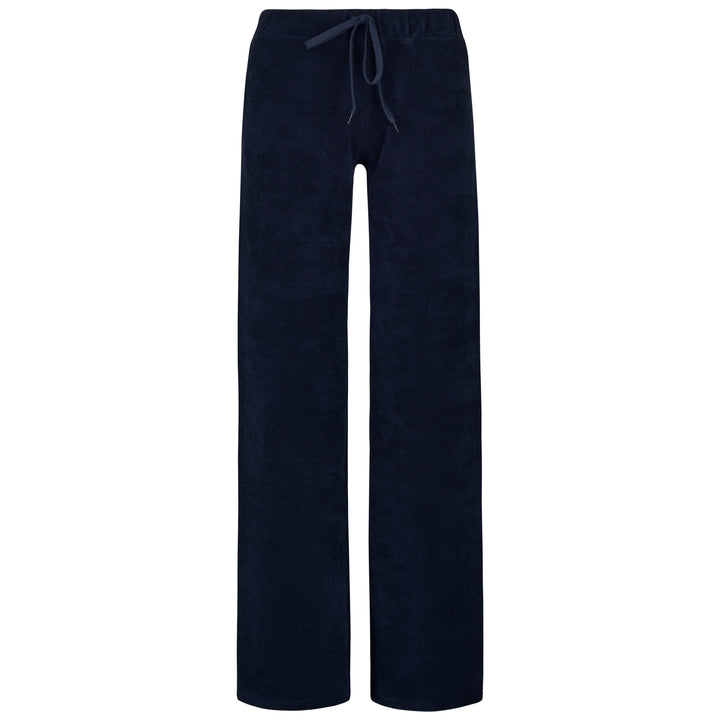 Womens Towelling Wide Leg Jogging Bottoms | Navy