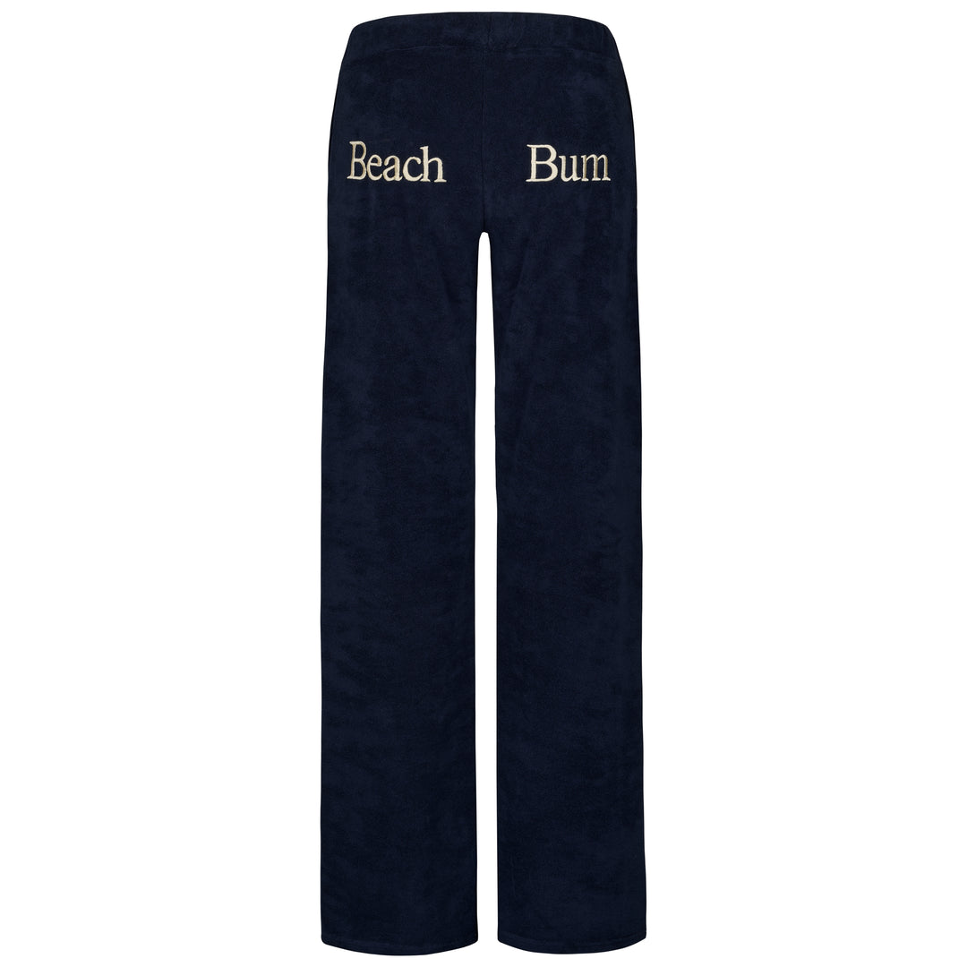 Womens Towelling Wide Leg Jogging Bottoms | Navy