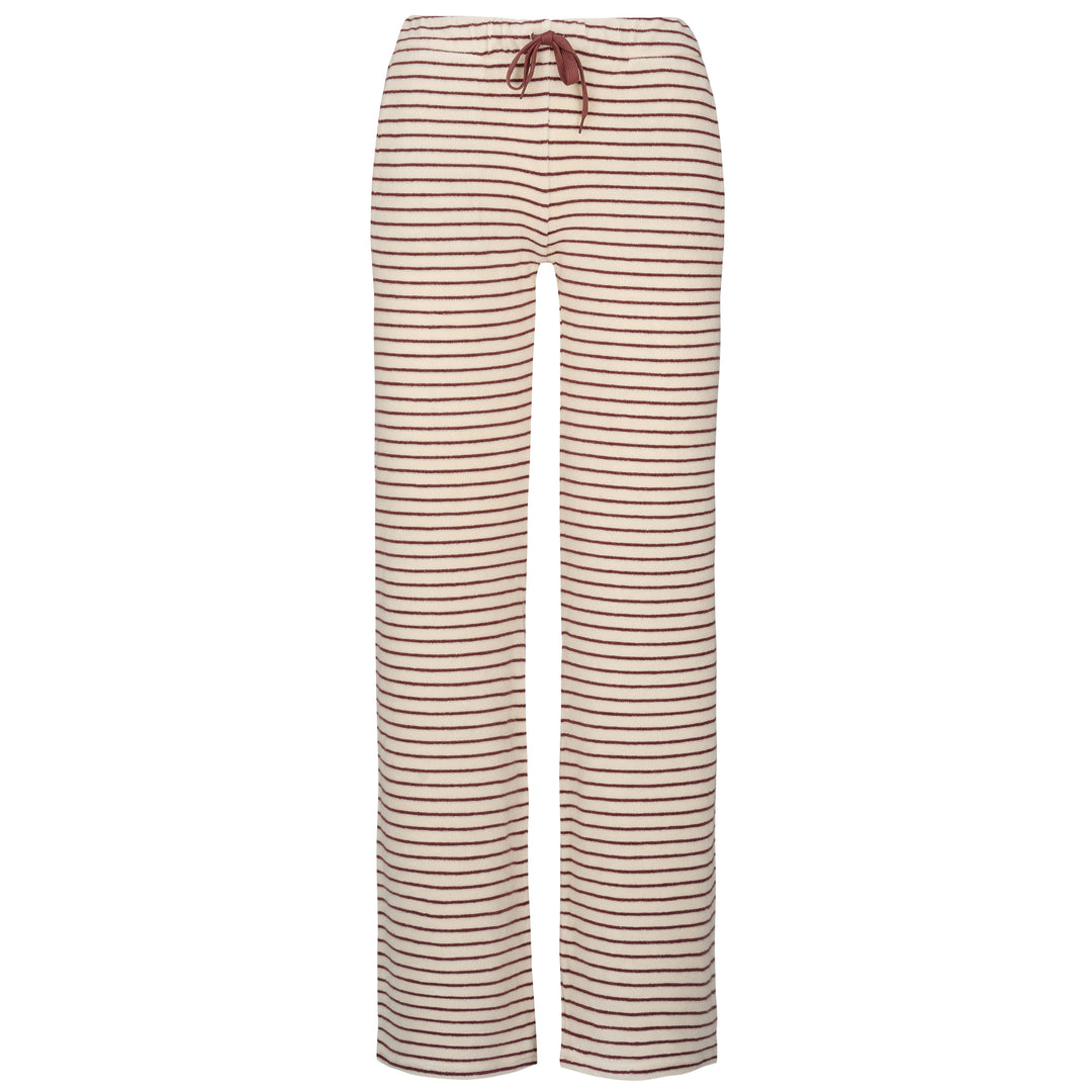 Womens Striped Towelling Wide Leg Jogging Bottoms | Chocolate & Cream