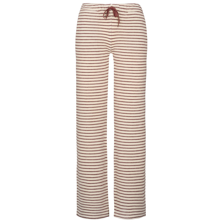 Womens Striped Towelling Wide Leg Jogging Bottoms | Chocolate & Cream