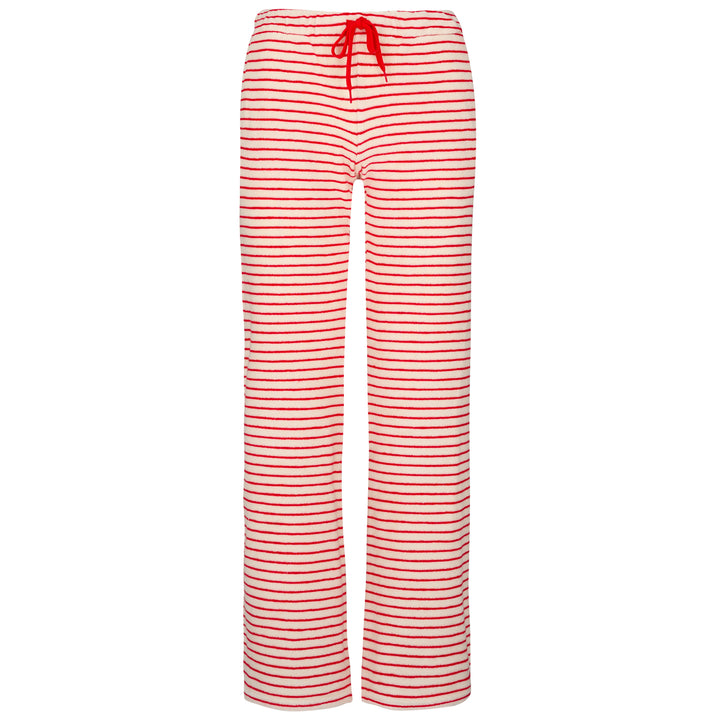 Womens Striped Towelling Wide Leg Jogging Bottoms | Strawberries & Cream