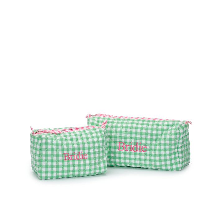 Quilted Gingham Cosmetics Bag | Green
