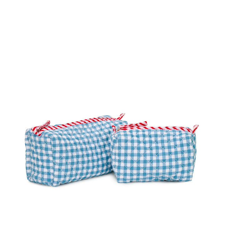 Quilted Gingham Cosmetics Bag | Sea Blue