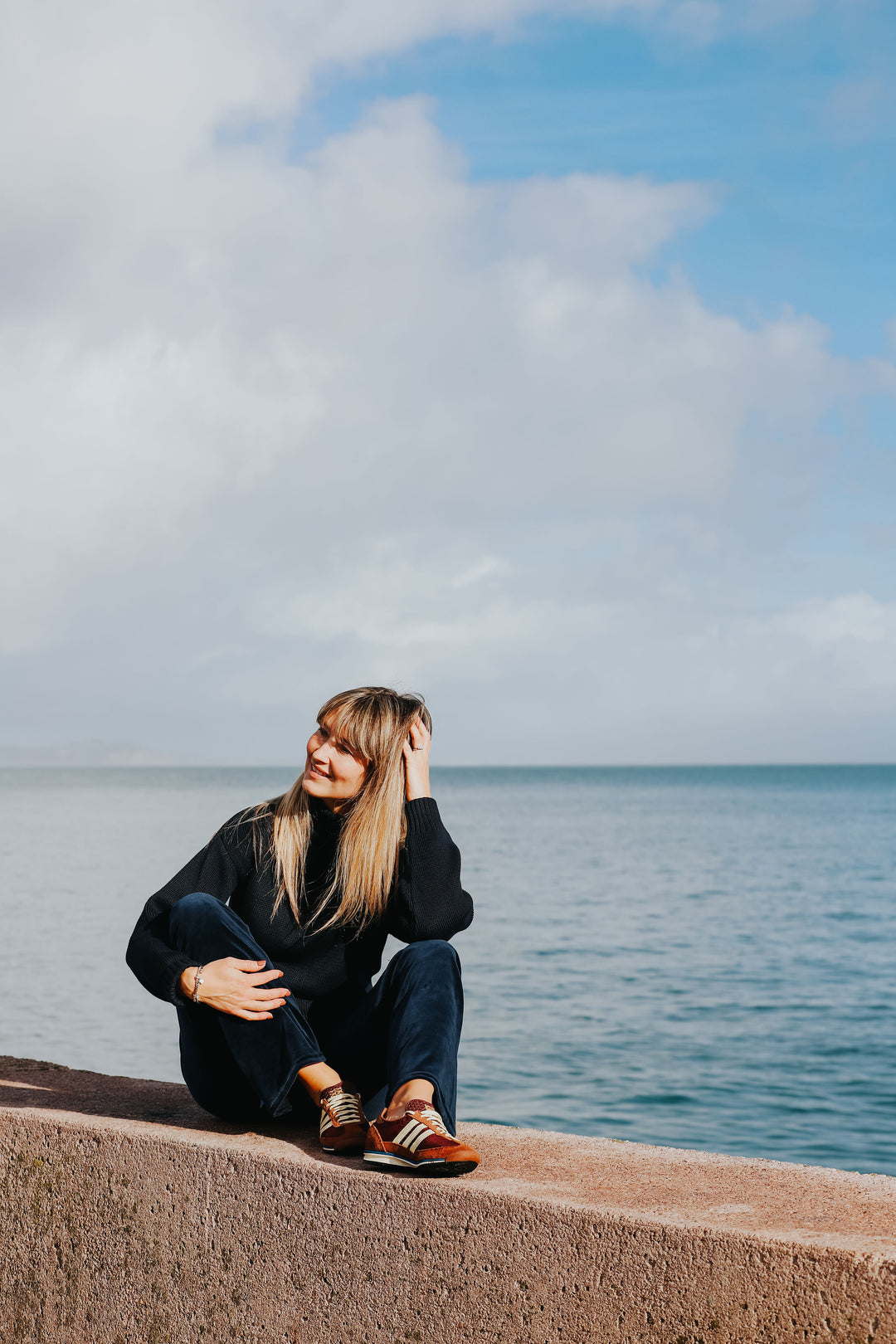 Stretch Velvet Wide Leg Jogging Bottoms | Navy