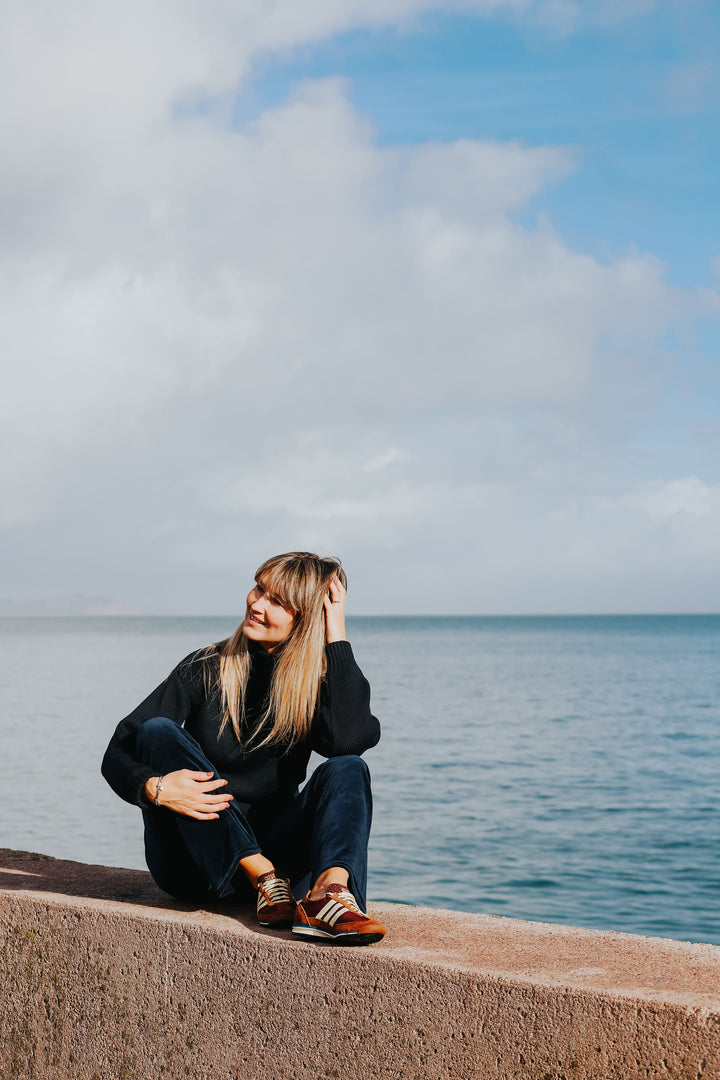 Stretch Velvet Wide Leg Jogging Bottoms | Navy