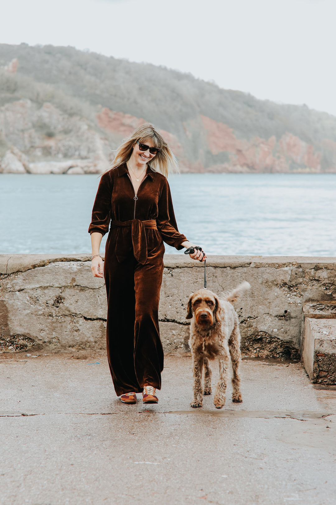 "Mitty" Wide Leg Jumpsuit - Stretch Cotton Velvet (Chocolate Brown)