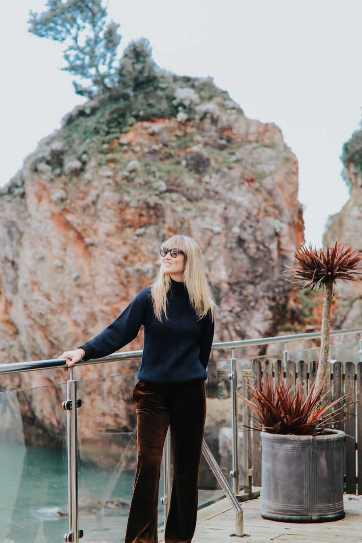 Stretch Velvet Wide Leg Jogging Bottoms | Chocolate Brown