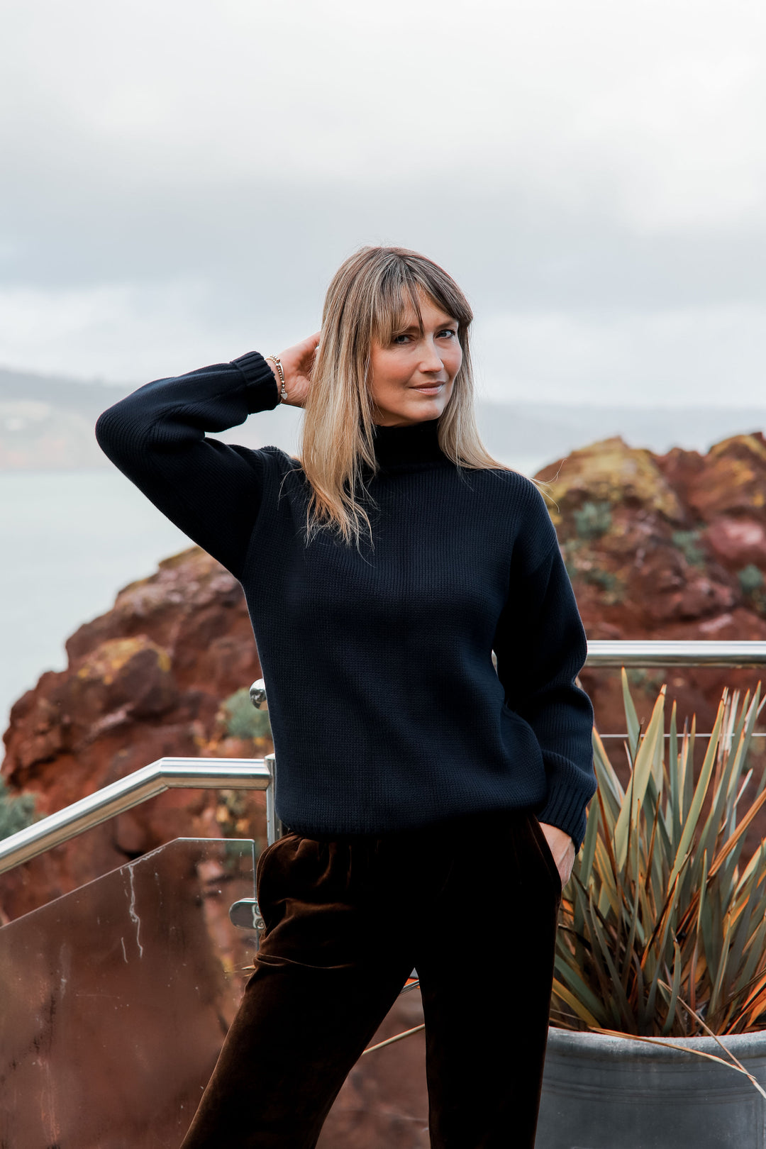 Womens 100% Cotton Roll Neck Jumper | Navy