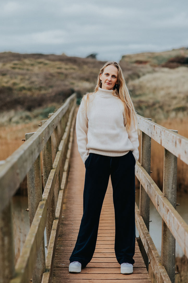 Womens Cotton Roll Neck Jumper | Ecru