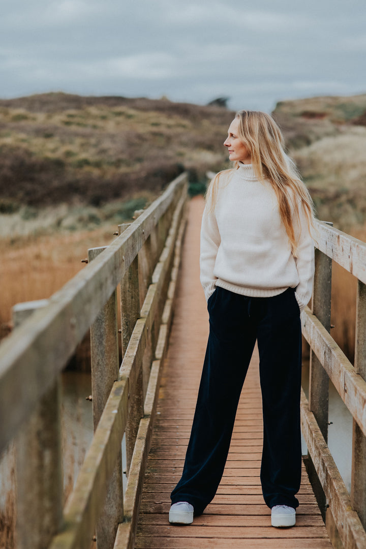 Womens Cotton Roll Neck Jumper | Ecru