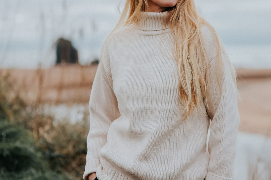 Womens Cotton Roll Neck Jumper | Ecru