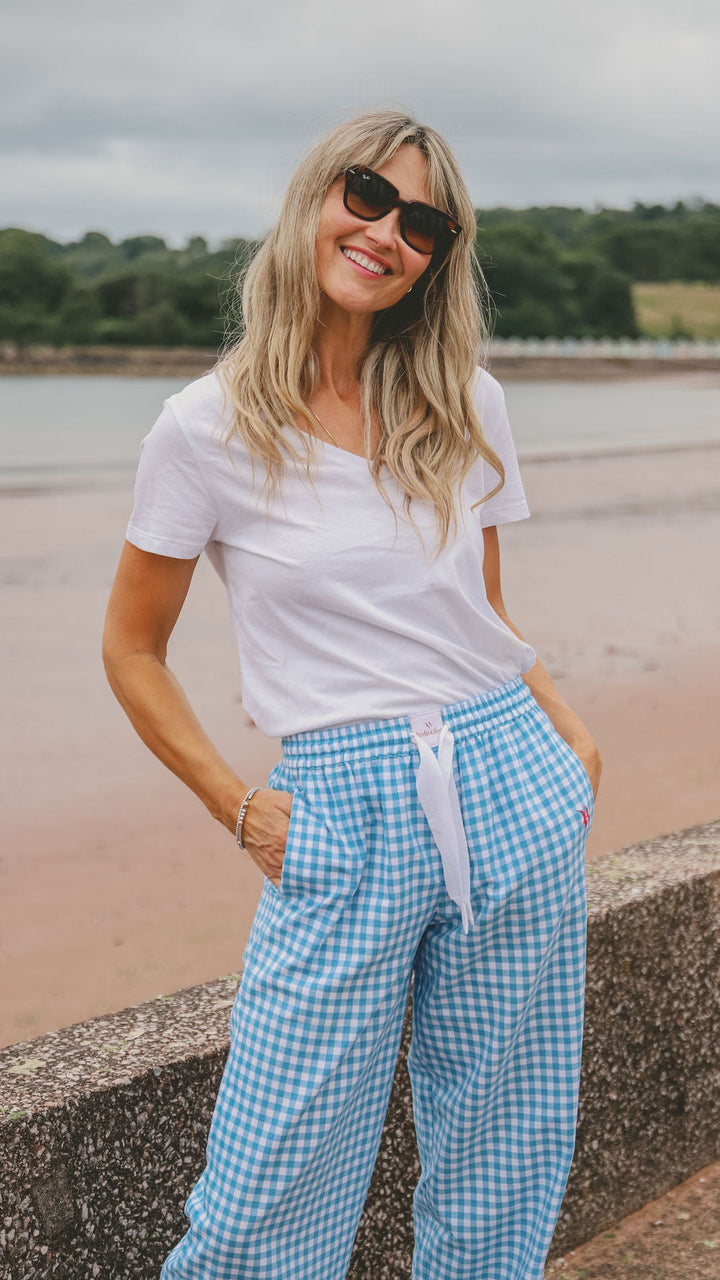 Slouchy Bottoms | Blue Gingham