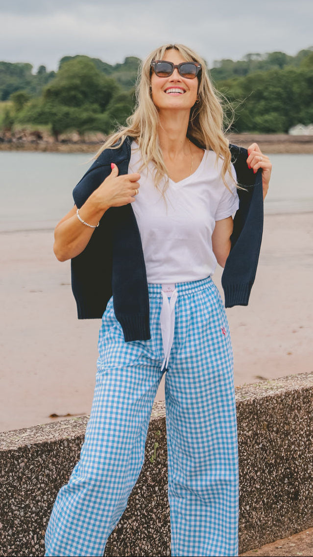 Slouchy Bottoms | Blue Gingham