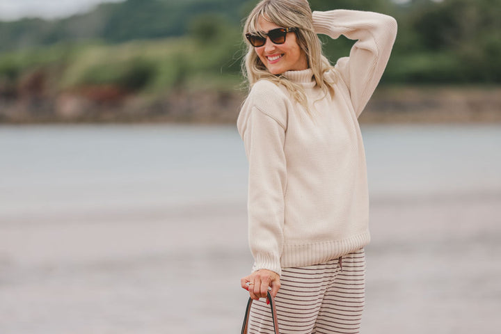 Womens Cotton Roll Neck Jumper | Ecru