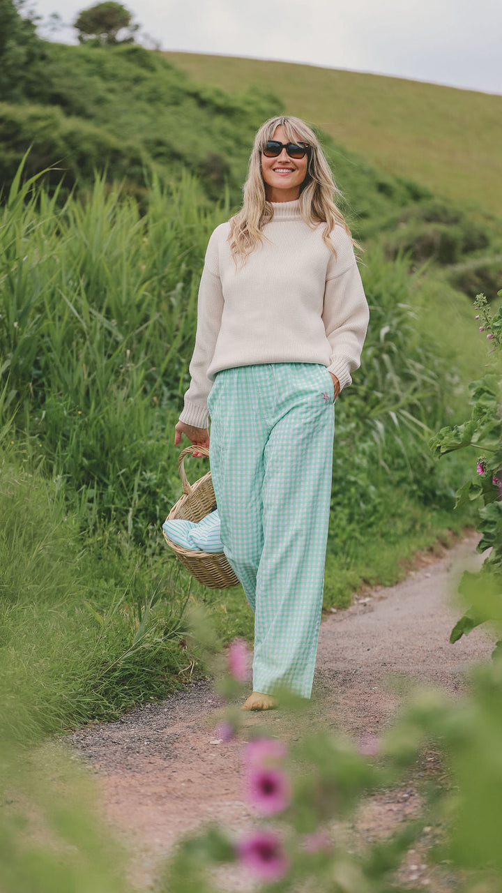 Slouchy Bottoms | Green Gingham