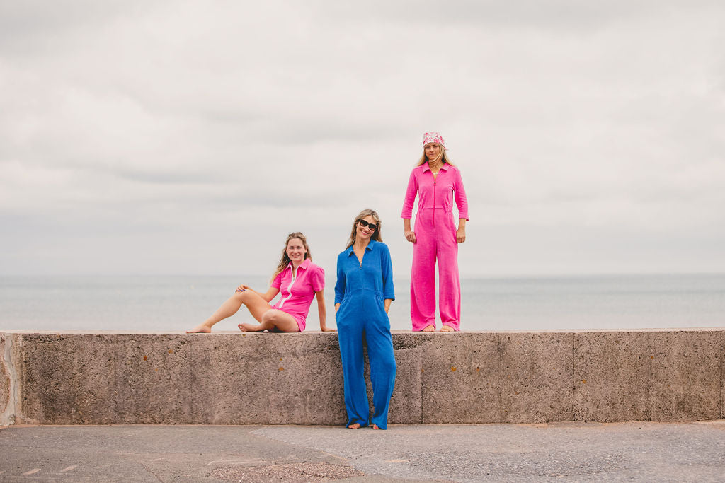 'Honor' Wide Leg Jumpsuit | Fuchsia Stretch Towelling