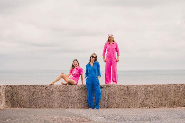 'Honor' Wide Leg Jumpsuit | Fuchsia Stretch Towelling