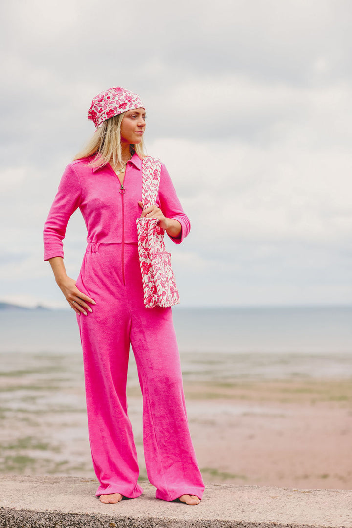 'Honor' Wide Leg Jumpsuit | Fuchsia Stretch Towelling