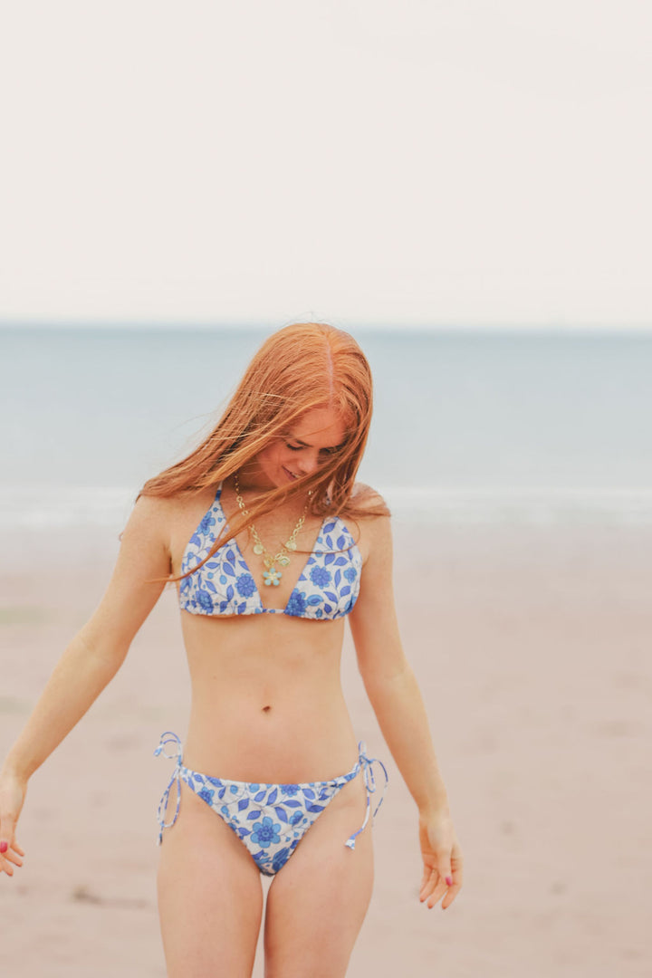 Cotton Floral Bikini In A Bag | Blue