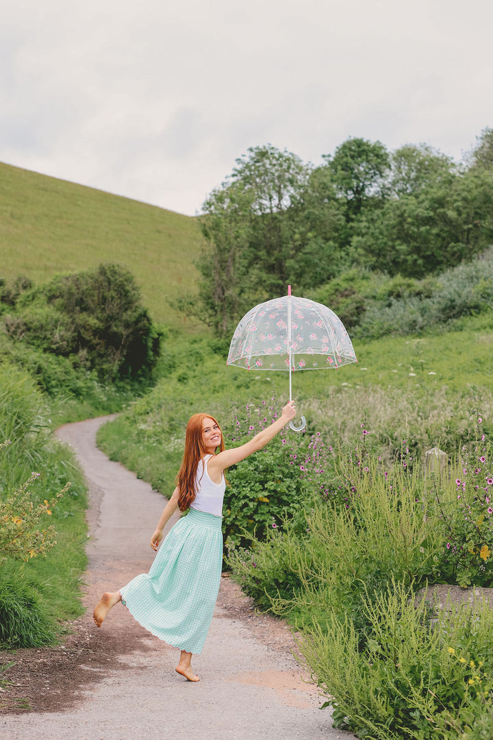 Cotton Gingham Skirt With Wide Elasticated Waist and Scalloped Hemline | Apple Green