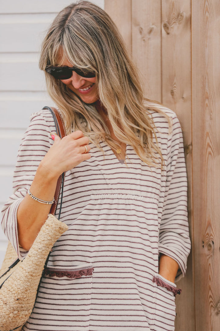 Victoria Towelling Beach Dress / Cover Up | Chocolate & Cream, Chocolate Trim