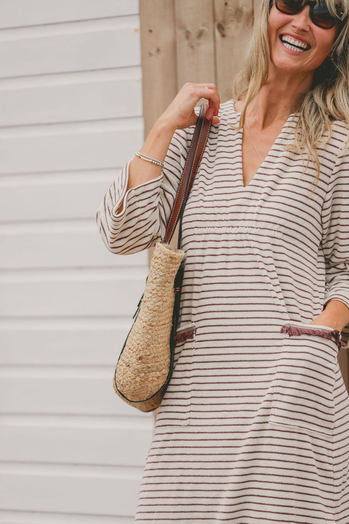 Victoria Towelling Beach Dress / Cover Up | Chocolate & Cream, Chocolate Trim