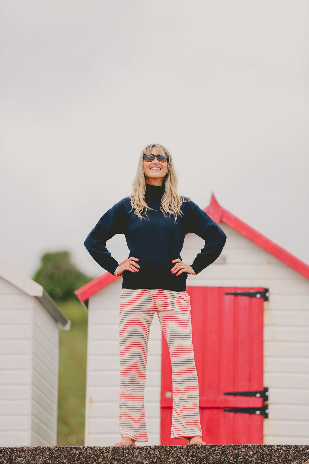 Womens Striped Towelling Wide Leg Jogging Bottoms | Strawberries & Cream