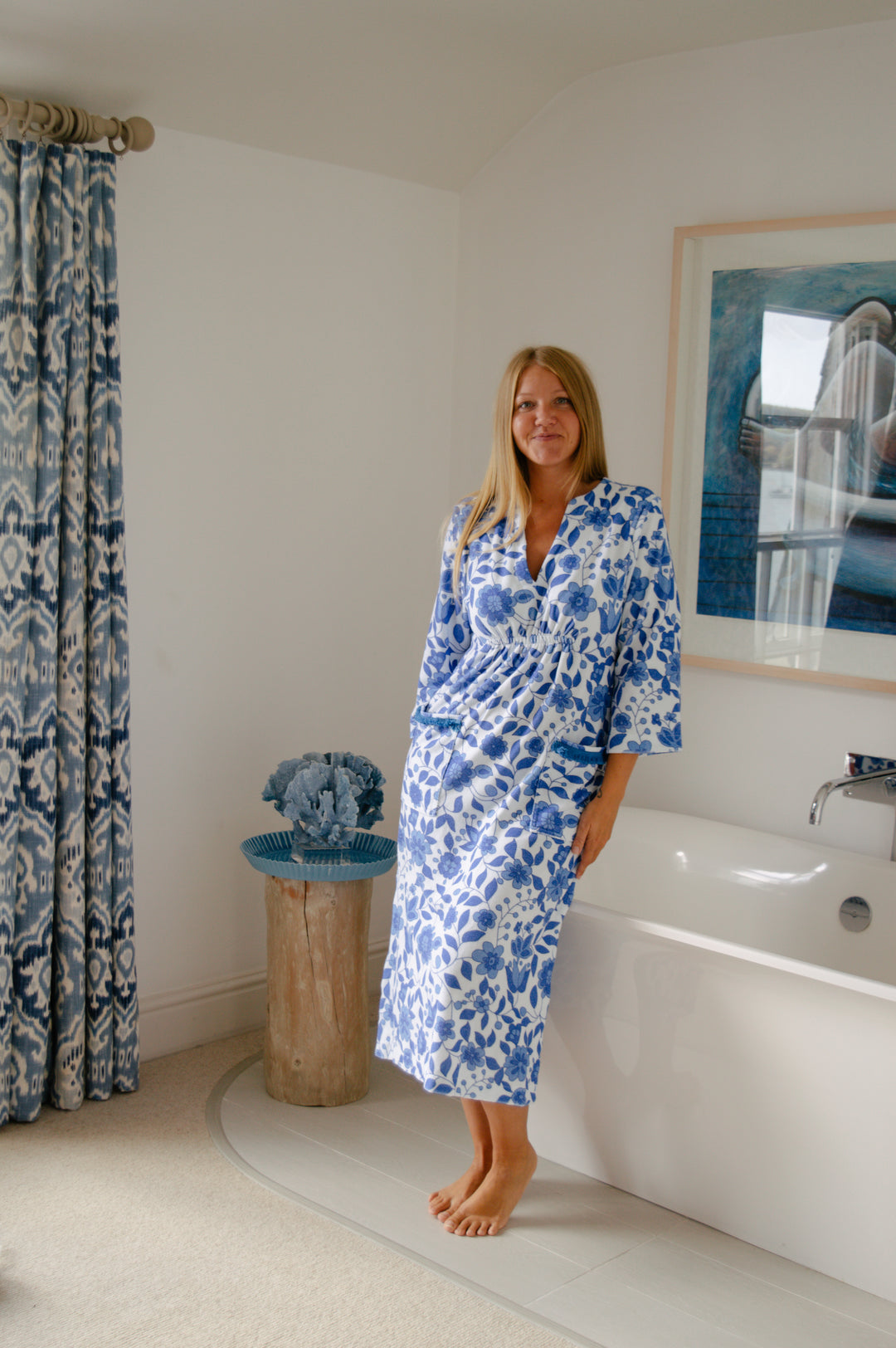 Victoria Floral Towelling Beach Dress / Cover Up | Marine, Marine Trim