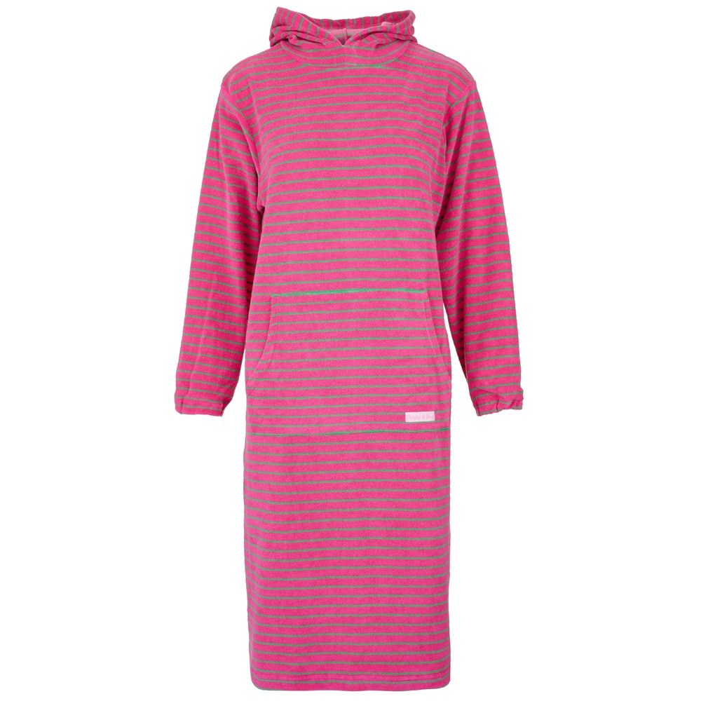 Jamie Striped Towelling Hooded Robe | Fuchsia & Apple