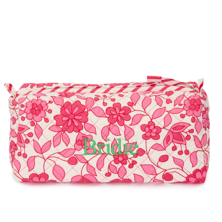 Quilted Floral Wash Bag With Internal Pockets | Fuchsia with personalised embroidery