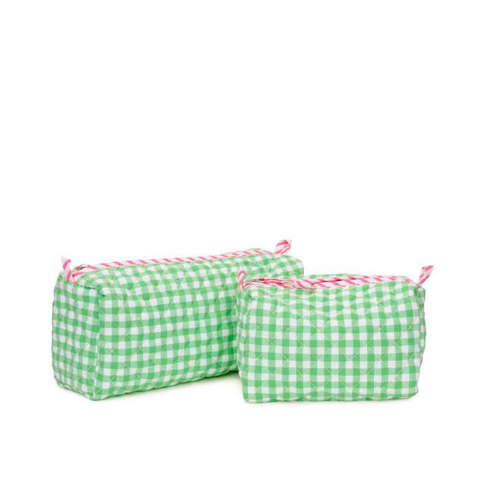 Quilted Gingham Cosmetics Bag | Green